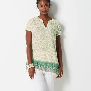 J. Jill Women's Mojito Hand Drawn Floral Vineyard Border-Print Tunic - XSP